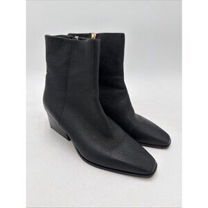 Marion Parke Black Side Zip Boots Booties Ankle 37.5 US 7 Pebbled Leather Heel